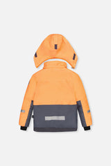 Deux par Deux boys' TEKNIK two-piece snowsuit in bright orange, grey and taupe, alternate view
