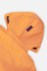Deux par Deux boys' TEKNIK two-piece snowsuit in bright orange, grey and taupe, further studio view