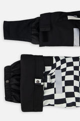 Deux par Deux boys' TEKNIK snowsuit with black jacket and white checkered snow pants, another product angle