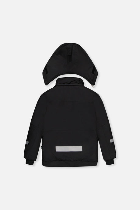 Deux par Deux boys' TEKNIK snowsuit with black jacket and white checkered snow pants, alternate view