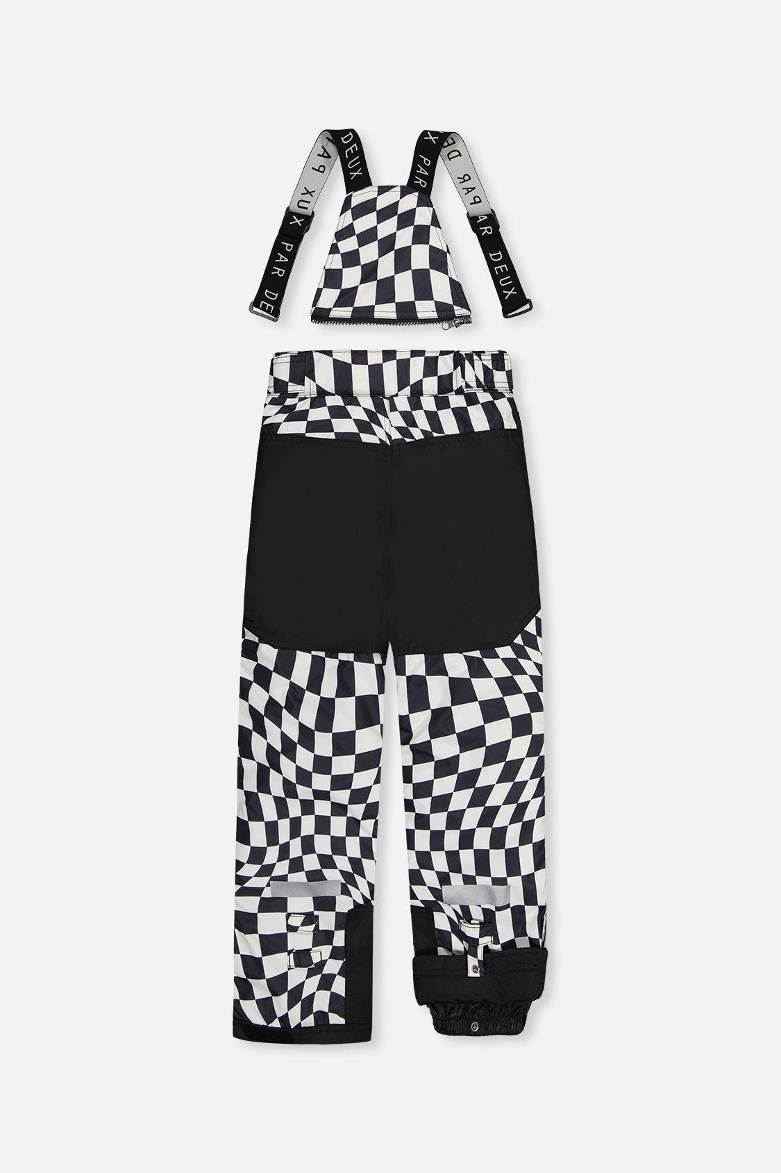 Deux par Deux boys' TEKNIK snowsuit with black jacket and white checkered snow pants, alternate angle