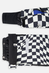 Grow-with-me sleeve extension and adjustable hem on the checkered TEKNIK snowsuit