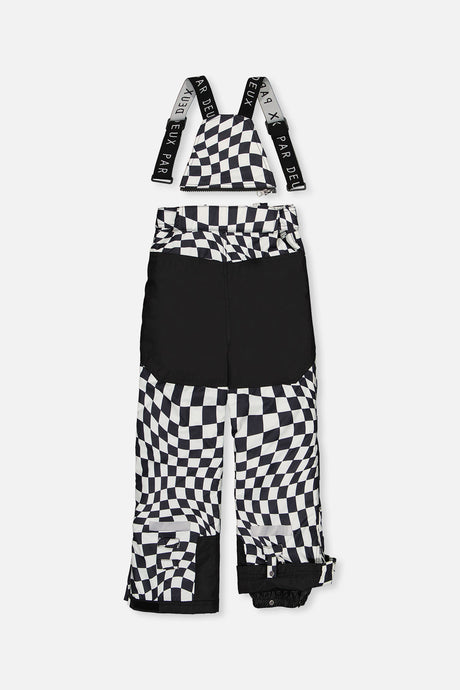 Back view of the checkered TEKNIK snow pants with black reinforced seat