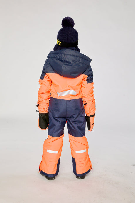 Kids One Piece Teknik Snowsuit Bright Orange And Blue-3