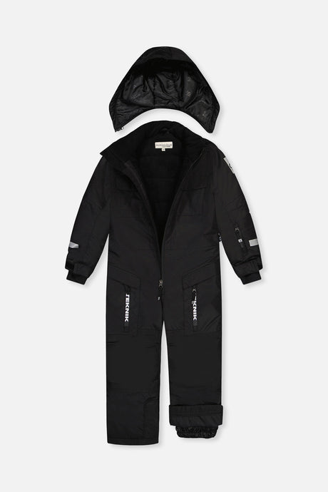 Deux par Deux kids' Teknik one-piece snowsuit in black – alternate front view