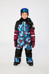 Kids One Piece Teknik Snowsuit Blue And Red Camouflage-1