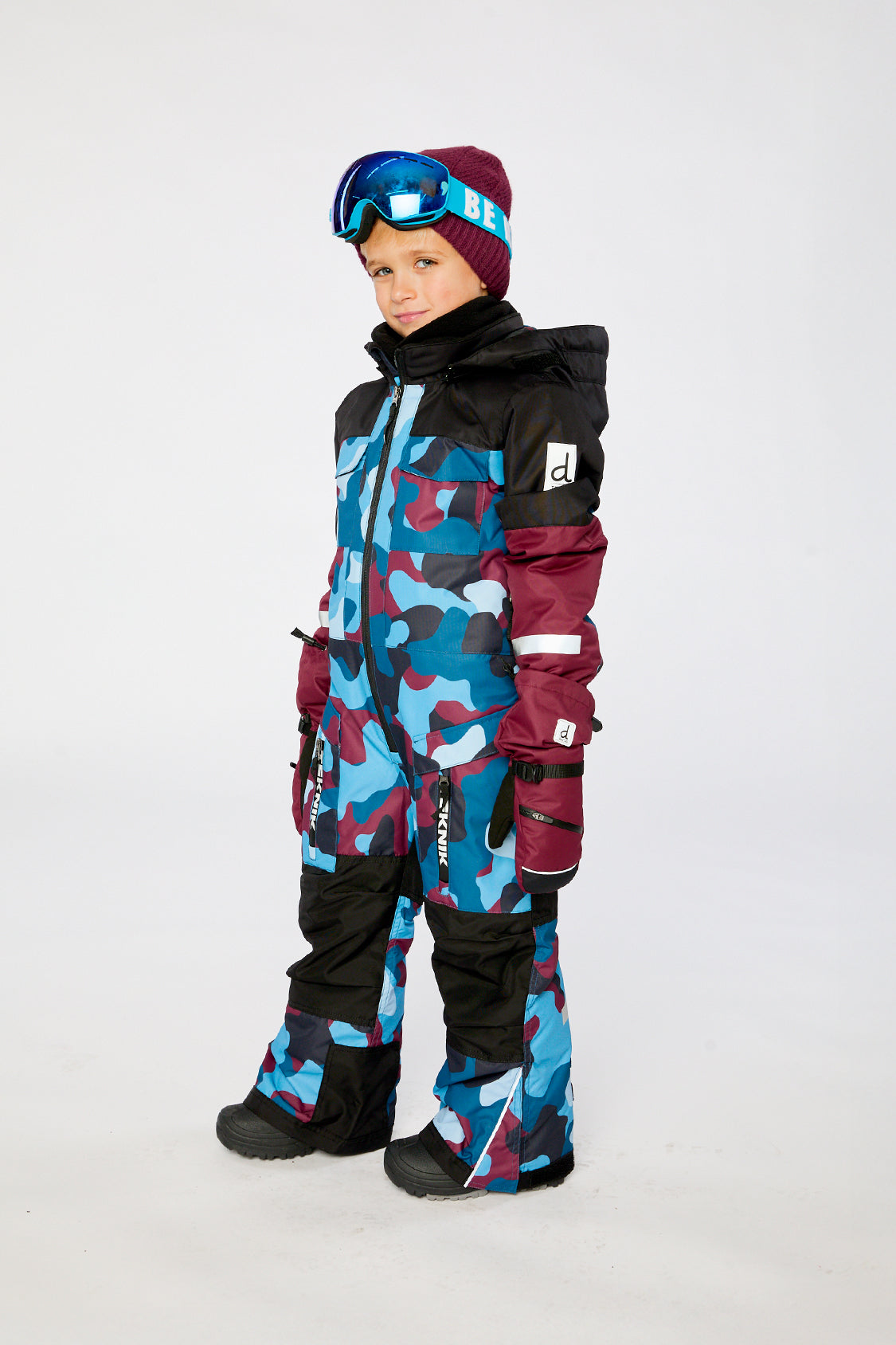 Kids One Piece Teknik Snowsuit Blue And Red Camouflage-2