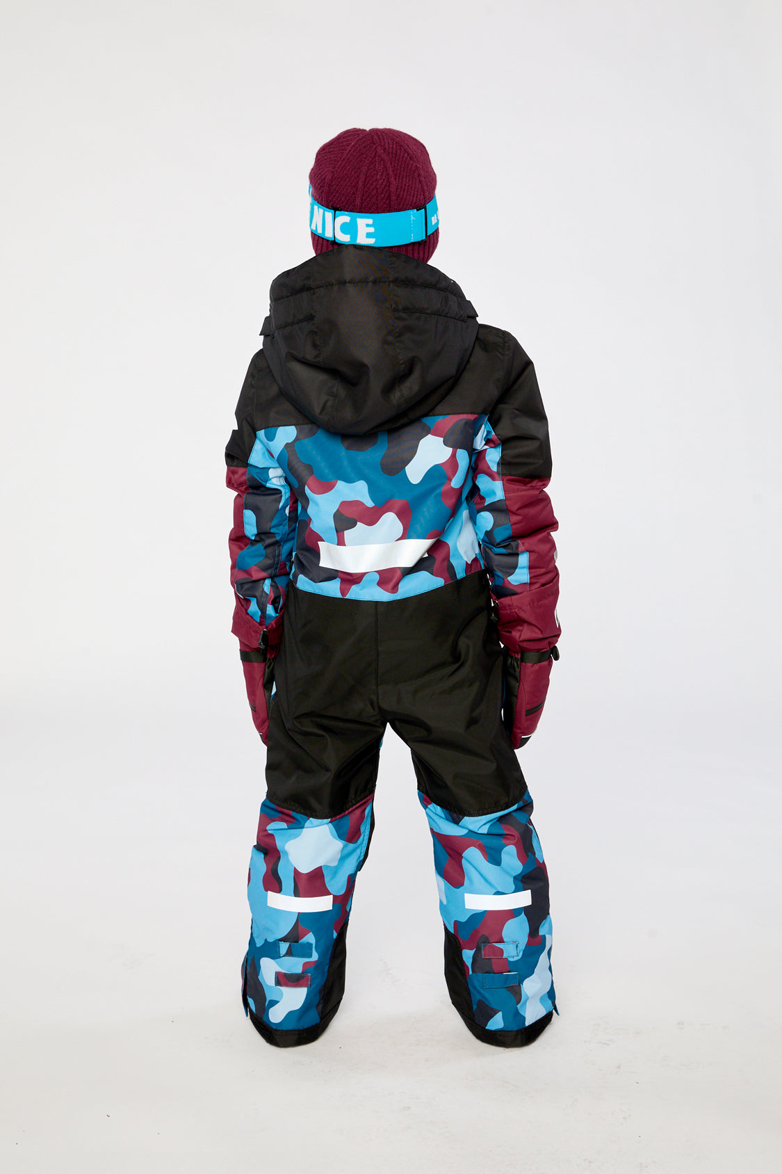 Kids One Piece Teknik Snowsuit Blue And Red Camouflage-3