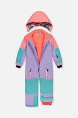 Deux par Deux lavender, turquoise and orange Teknik one-piece snowsuit, detail view 1