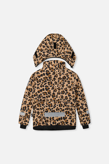 Deux par Deux girls' Teknik two-piece snowsuit, leopard print jacket with black pants – jacket, back view