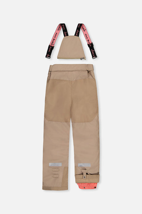 Deux par Deux girls' TEKNIK two-piece snowsuit in off-white and pink, alternate angle