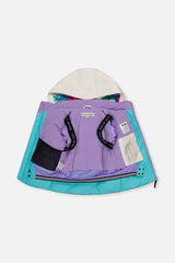 Deux par Deux girls' TEKNIK two-piece snowsuit in a multicolored diamond pattern, additional angle