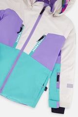 Deux par Deux girls' TEKNIK two-piece snowsuit in a multicolored diamond pattern, additional studio angle