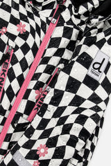Deux par Deux girls' TEKNIK two-piece snowsuit in bright pink checkered print, additional product view