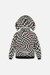 Deux par Deux girls' TEKNIK two-piece snowsuit in bright pink checkered print, alternate view