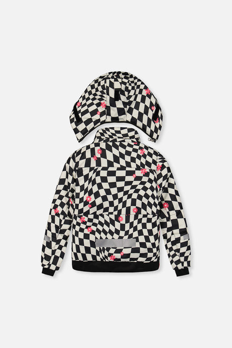 Deux par Deux girls' TEKNIK two-piece snowsuit in bright pink checkered print, alternate view