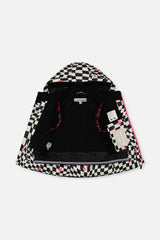 Deux par Deux girls' TEKNIK two-piece snowsuit in bright pink checkered print, additional angle