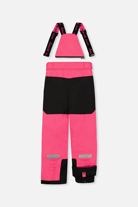 Deux par Deux girls' TEKNIK two-piece snowsuit in bright pink checkered print, alternate angle