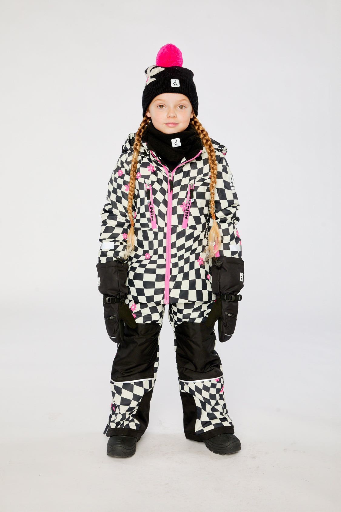 Two Piece Teknik Snowsuit White And Bright Pink Checkered Print-1