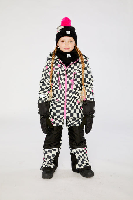 Two Piece Teknik Snowsuit White And Bright Pink Checkered Print-1