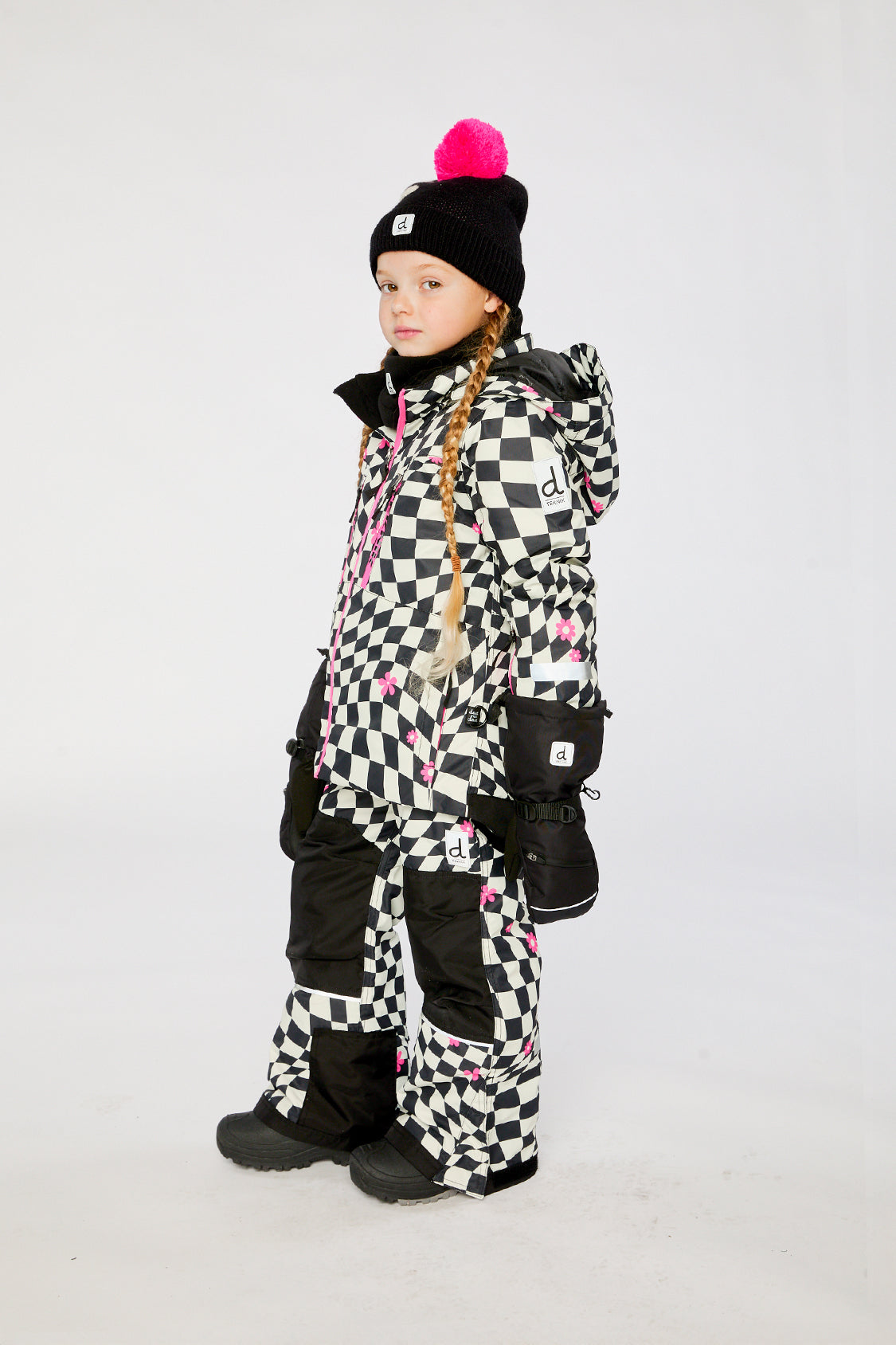 Two Piece Teknik Snowsuit White And Bright Pink Checkered Print-2