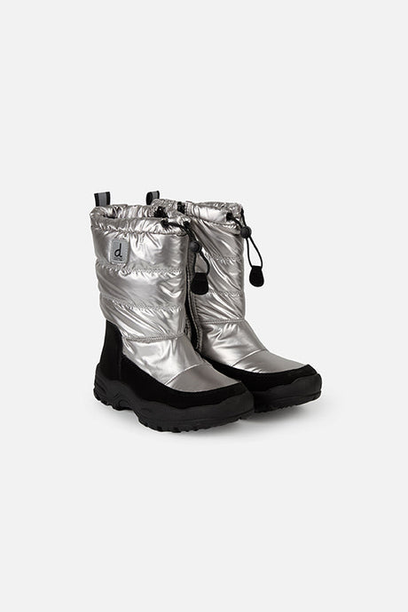 Deux par Deux girls' silver quilted winter boots – pair, side angle