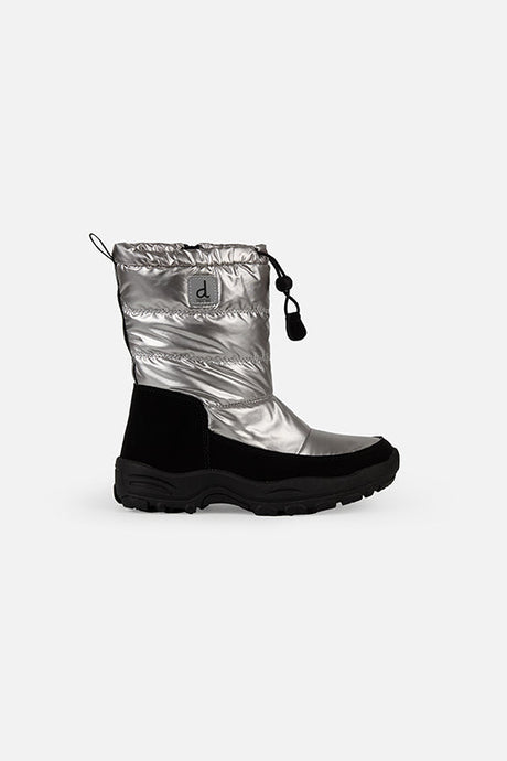 Deux par Deux girls' silver quilted winter boots – single boot, outer side view