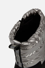 Deux par Deux girls' silver quilted winter boots – close-up of the quilted shaft and drawstring