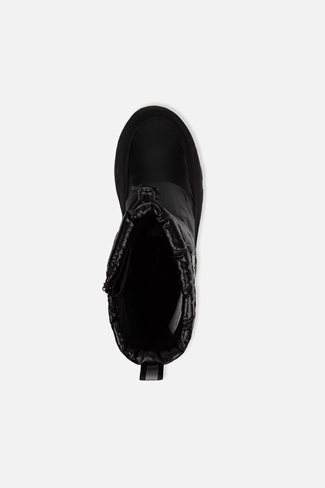 Deux par Deux girls' black quilted winter boots – top view of the drawstring opening