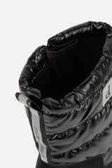 Deux par Deux girls' black quilted winter boots – close-up of the quilted shaft and drawstring