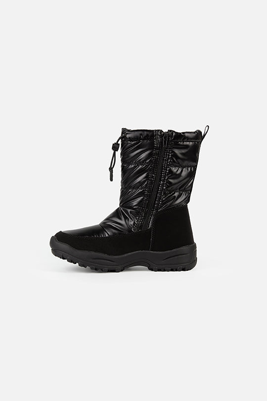 Deux par Deux girls' black quilted winter boots – single boot, inner side view