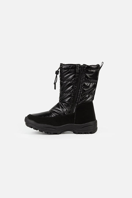 Deux par Deux girls' black quilted winter boots – single boot, inner side view