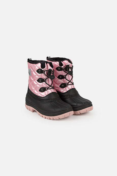 Deux par Deux girls' pale dusty pink quilted winter boots – pair, front three-quarter view