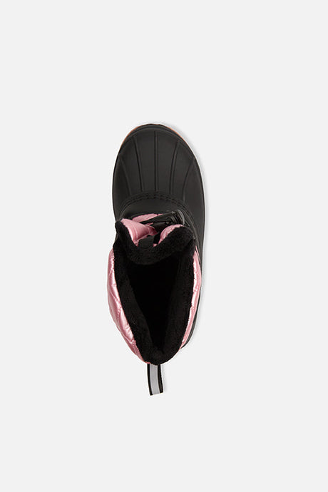 Deux par Deux girls' pale dusty pink quilted winter boots – top view into the fleece-lined opening