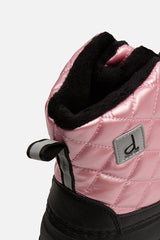 Deux par Deux girls' pale dusty pink quilted winter boots – close-up of the fleece lining and pull tab