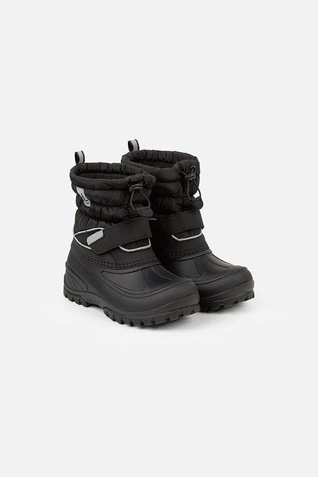 Deux par Deux toddler black puffer winter boots – pair, front three-quarter view