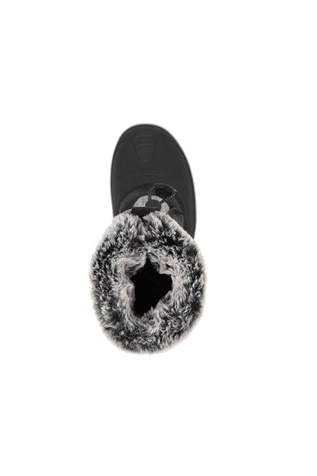 Deux par Deux kids' winter boots with removable liner in grey mix and black – top view of the faux fur collar