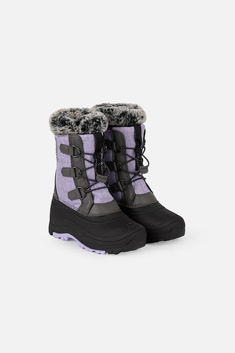 Deux par Deux girls' winter boots with removable liner in lavender and black – pair, side angle