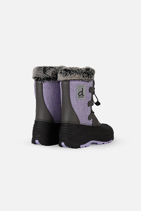Deux par Deux girls' winter boots with removable liner in lavender and black – pair, back view