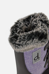 Deux par Deux girls' winter boots with removable liner in lavender and black – close-up of the faux fur trim