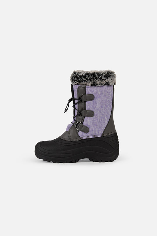 Deux par Deux girls' winter boots with removable liner in lavender and black – single boot, inner side view