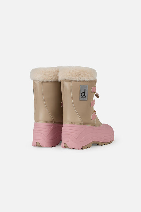 Deux par Deux girls' winter boots with removable liner, beige with pale dusty pink – pair, back view