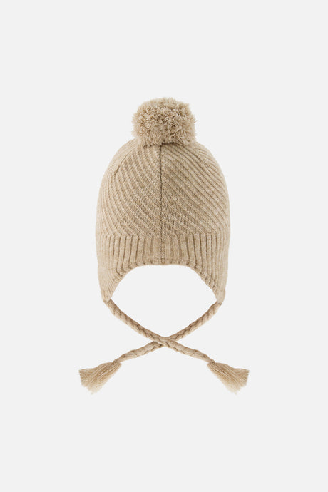 Winter Peruvian Knit Hat With Pompom Taupe-3