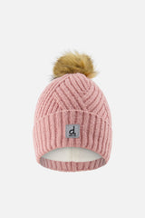 Winter Knit Hat With Pompom Pale Dusty Pink-0