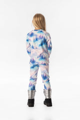 Two Piece Thermal Underwear Blue And Pink Mountain Print-3