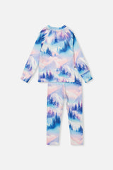 Two Piece Thermal Underwear Blue And Pink Mountain Print-4