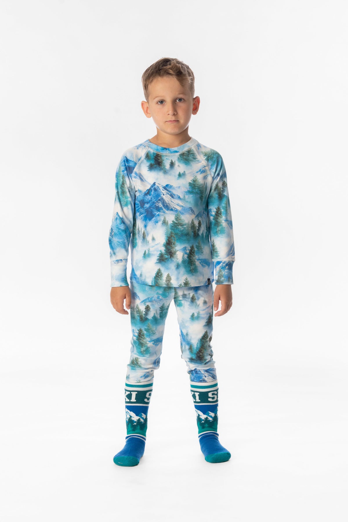 Two Piece Thermal Underwear Blue Mountain Print-1