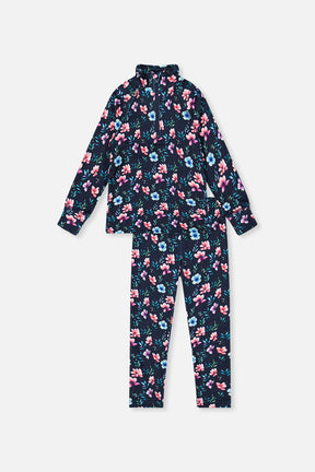 Two Piece Thermal Underwear Blue Floral Print-0