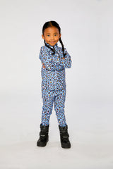 Two Piece Thermal Underwear Blue Leopard Print-3