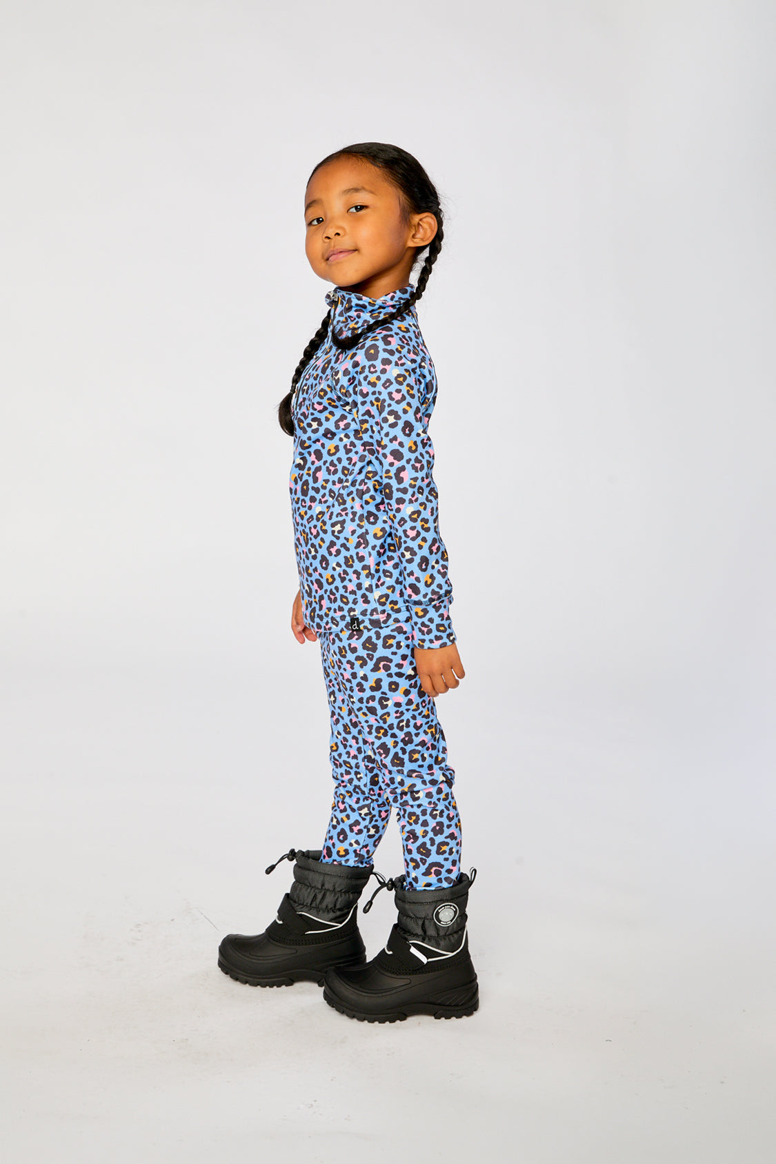 Two Piece Thermal Underwear Blue Leopard Print-4